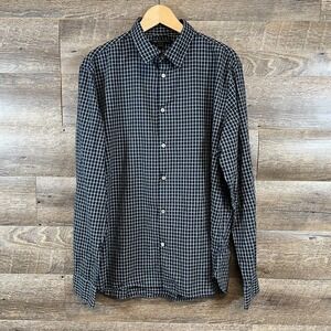 John Varvatos USA Men's Blue Plaid Long Sleeve Cotton Button Up Shirt Size XL